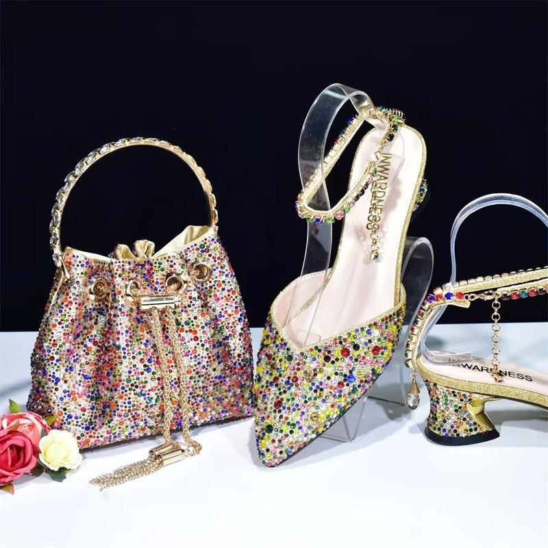 Fashion Pointed Toe Rhinestone Backless Chain Handbag Set With Rhinestone Embellishments, -Selling Elegant Sequins - Image 3